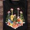 Guitar collection T-shirt - Santa Claus hat, Christmas gift for guitarist