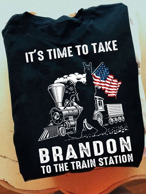 It's time to take Brandon to the train station - Fvck Joe Biden, Bigfoot hold America flag