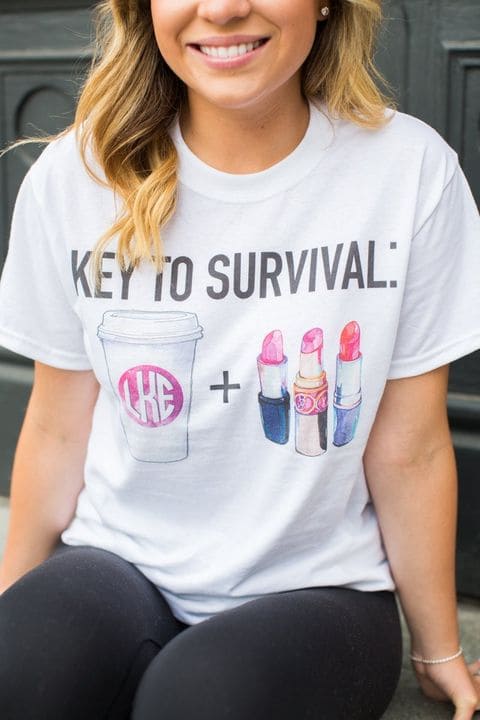 Key to survival - Coffee and lip stick, gift for woman