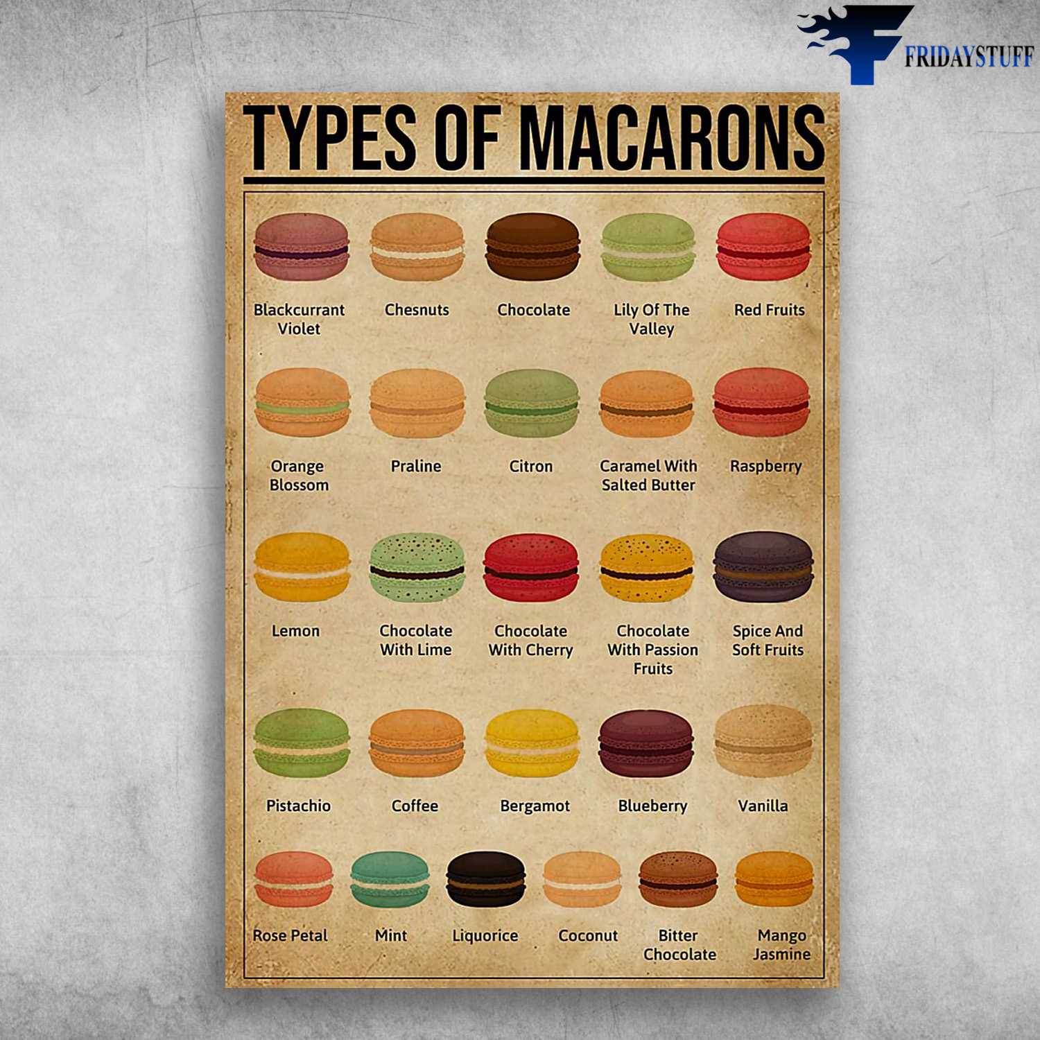 Macarons Knowledge, Types Of Macarons, Blackcurrant Violet, Chestnuts, Chocolate, Lily Of The Valley, Red Fruits