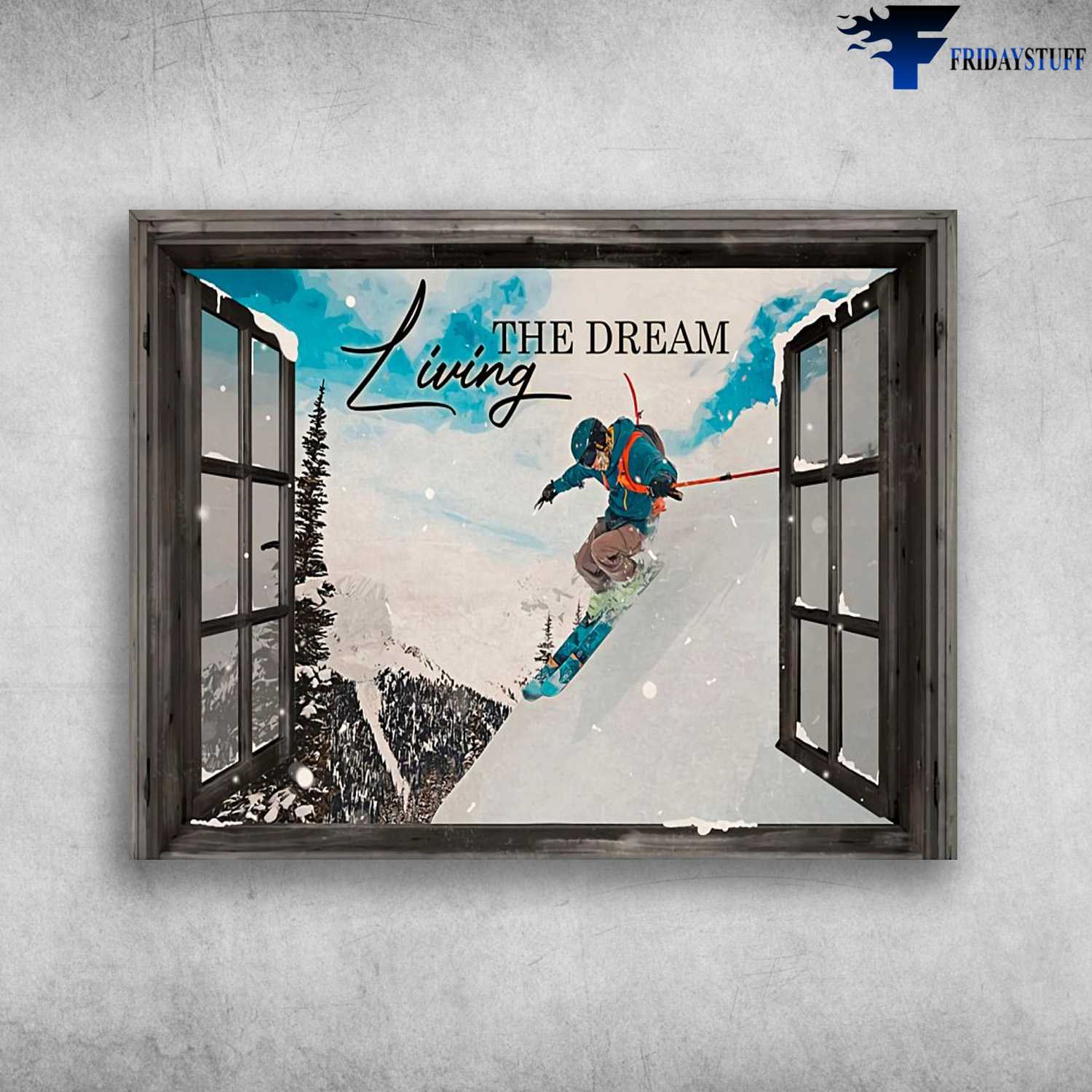 Man Skiing, Window Poster, The Dream Living, Winter Decor