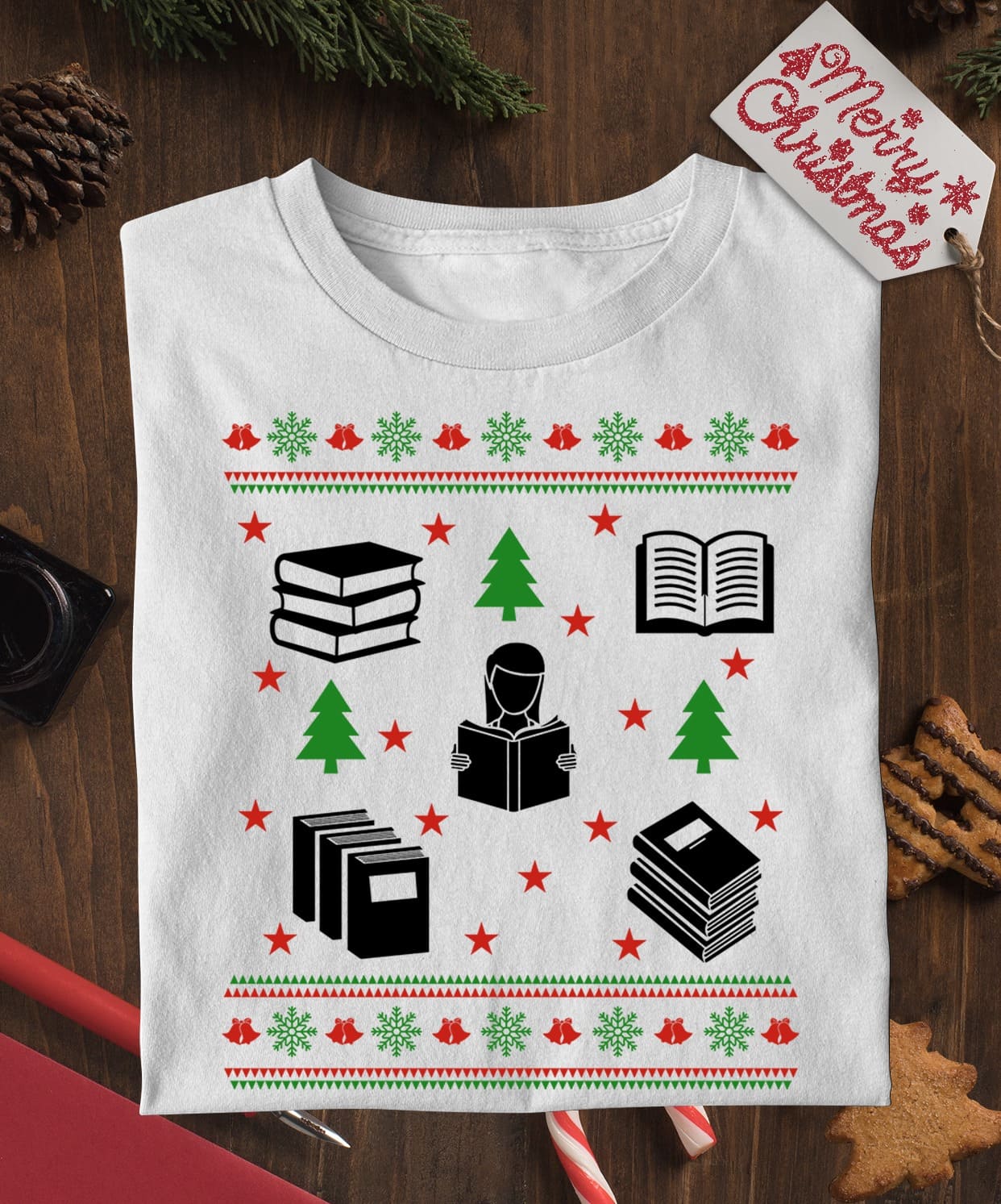Merry Christmas T-shirt - Christmas gift for bookaholic, reading book the hobby