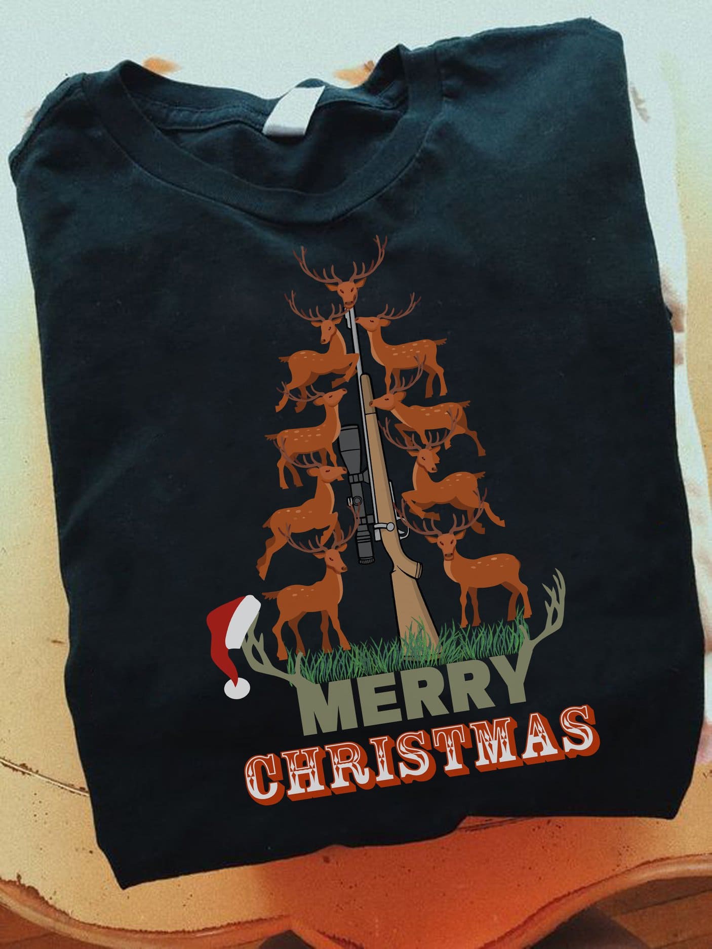 Merry christmas - Deer Christmas tree, Gift for deer hunter