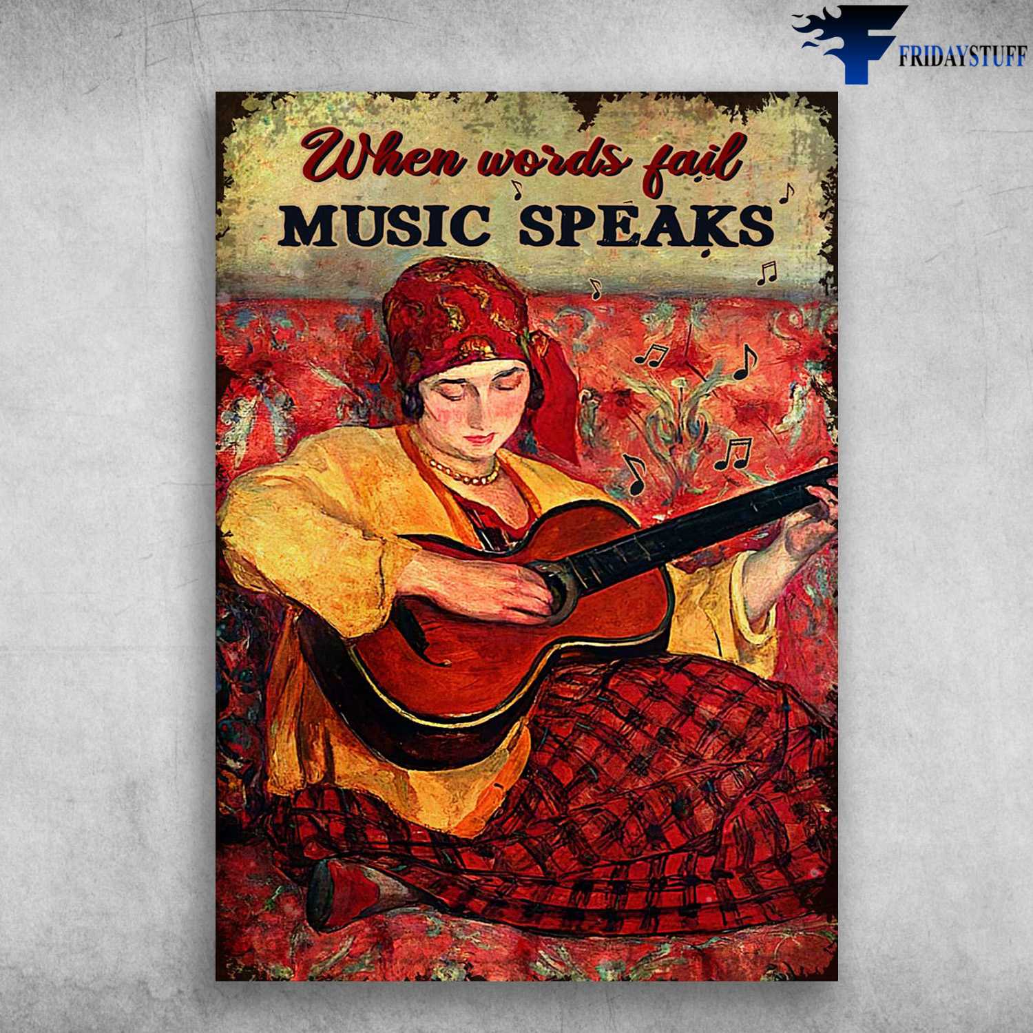 Music Poster, Guitar Girl, Guitar Lover, When Words Fail, Music Speaks