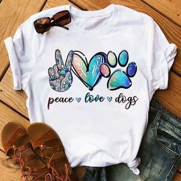 Peace love dogs - Dog paws graphic T-shirt, Living life in peace