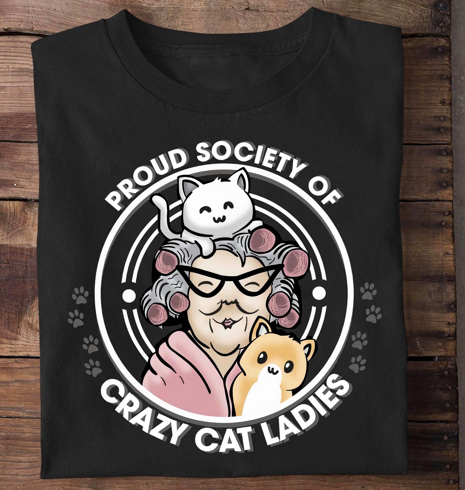 Proud society of crazy cat ladies - Old lady loves cats, surrounded by cats