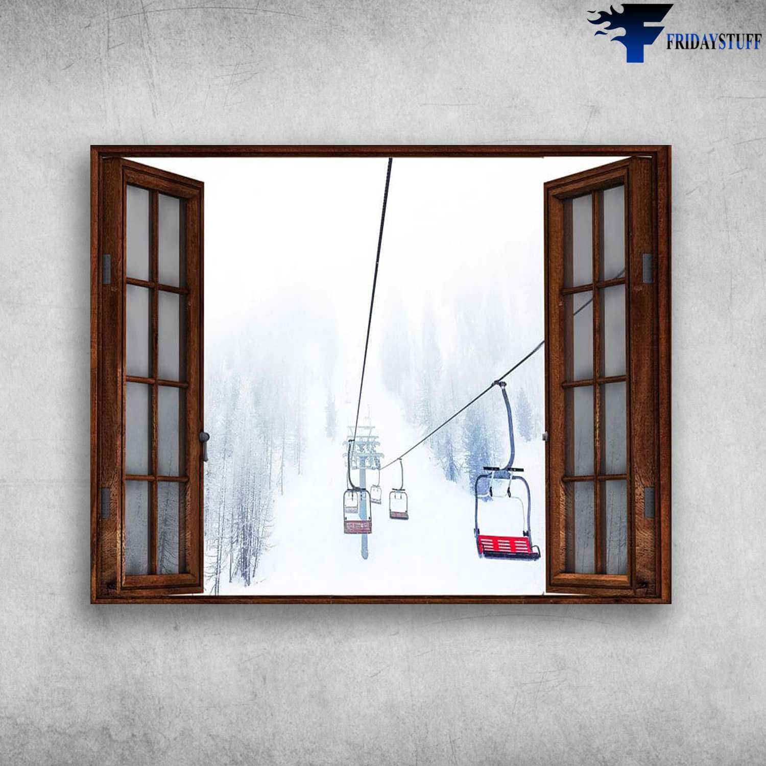 Skiing Window And Lift, Skiing Lover, Skiing Window Decor