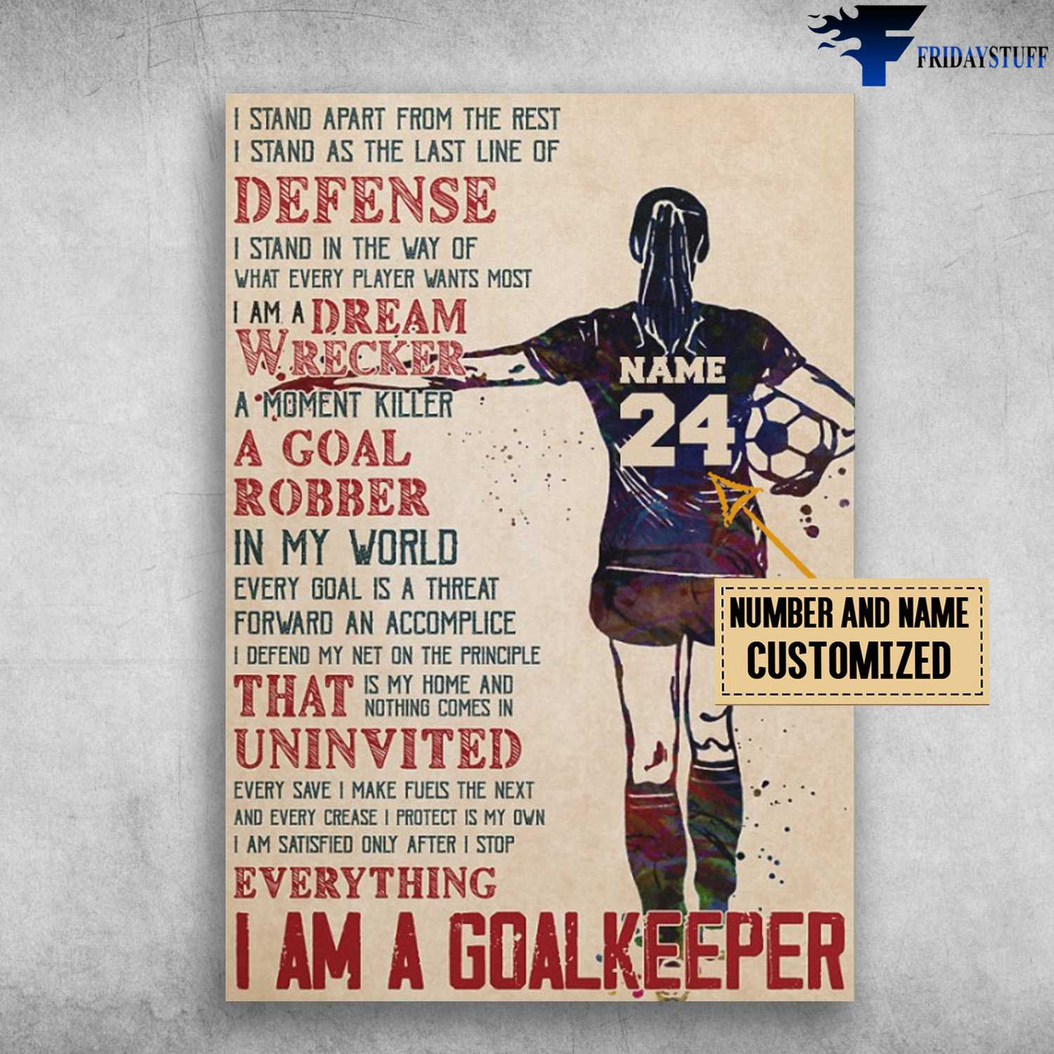 Soccer Player, Soccer Lover, Goalkeeper Poster, I Stand Apart From The Rest, I Stand As The Last Line Of Defense, I Stand In The Way, Of What Every Player Wants Most