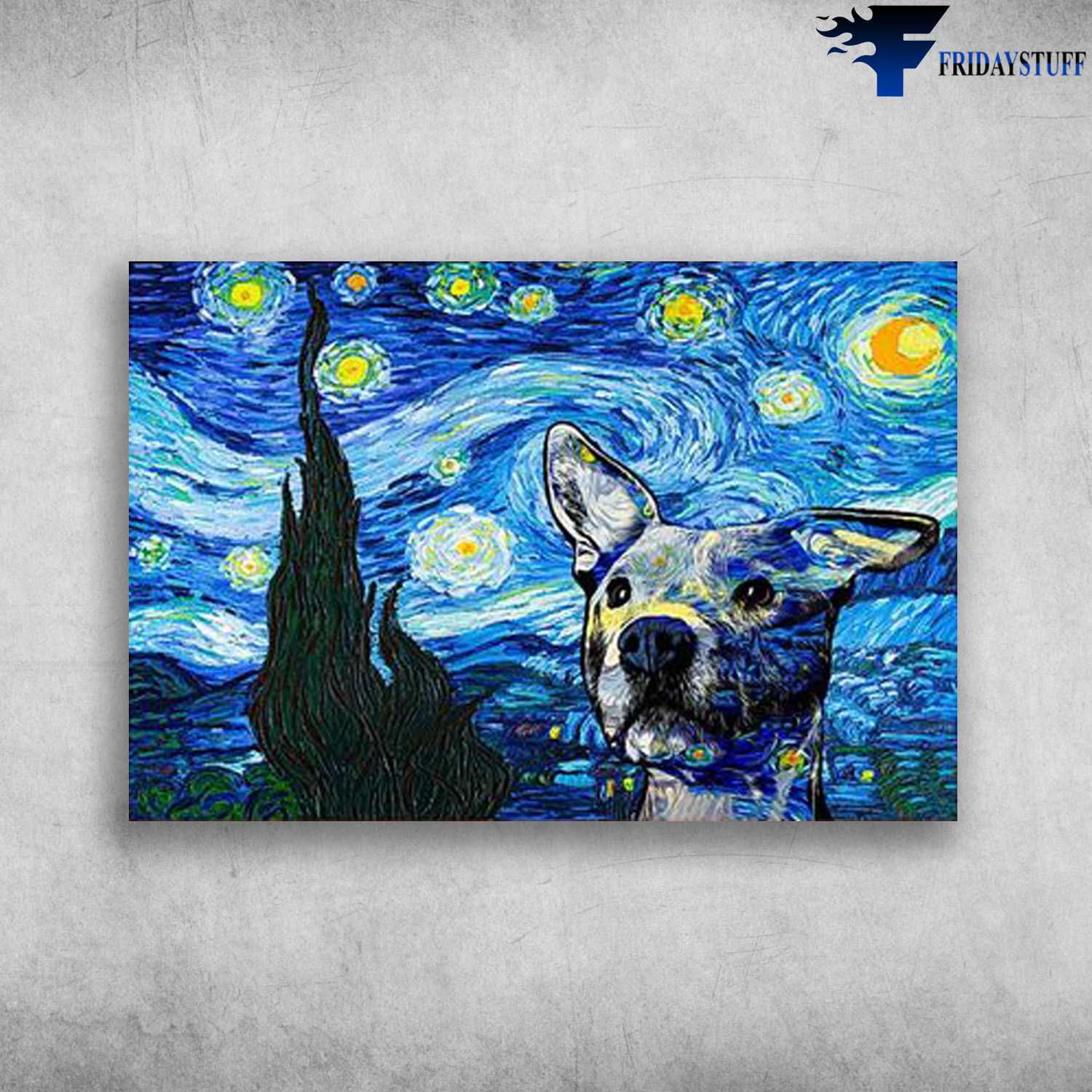 Starry Night, Dog Lover, Pit Bull Terrier, Butterfly And Dog