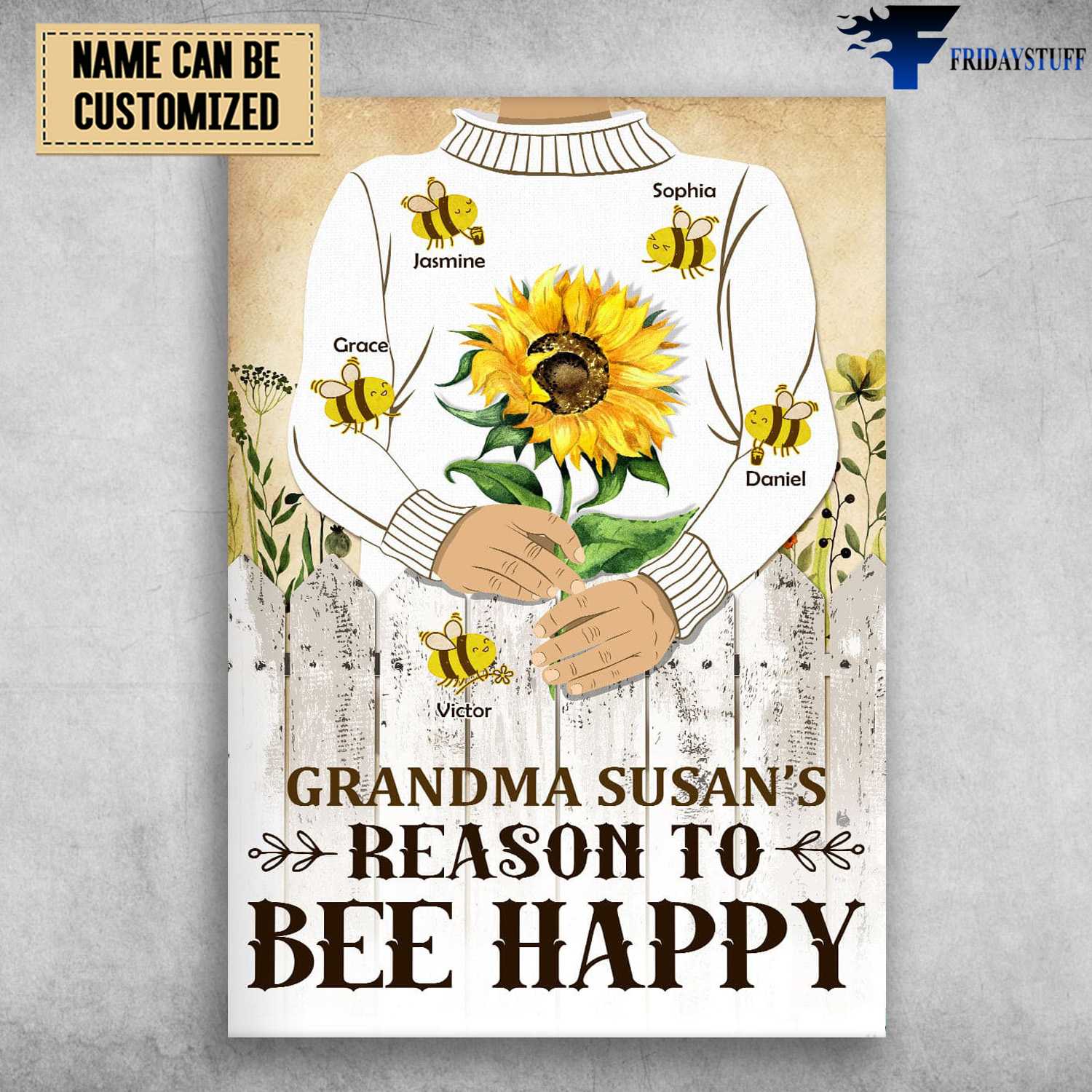 Sunflower And Bee, Grandma Gift, Reason To Bee Happy