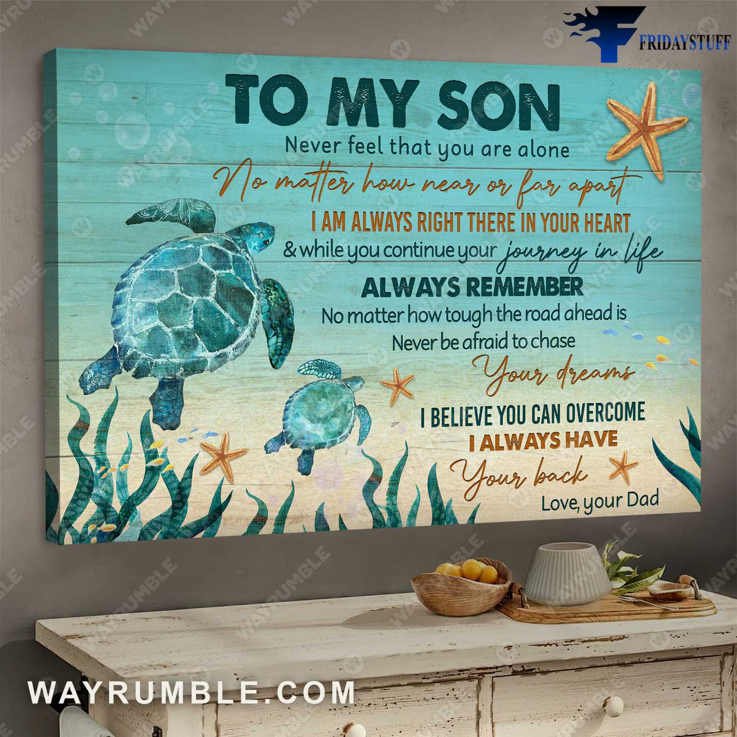 Turtle Poster, Dad And Son, To My Son, Never Feel That You Are Alone, No Matter How Near Or Far Apart, I Am Always Right There In Your Heart