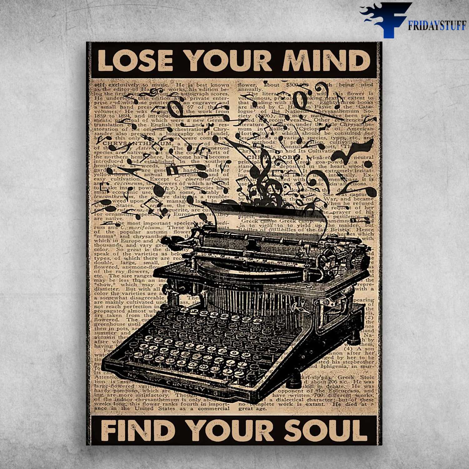 Typewriter Poster, Lose Your Mind, Find Your Soul