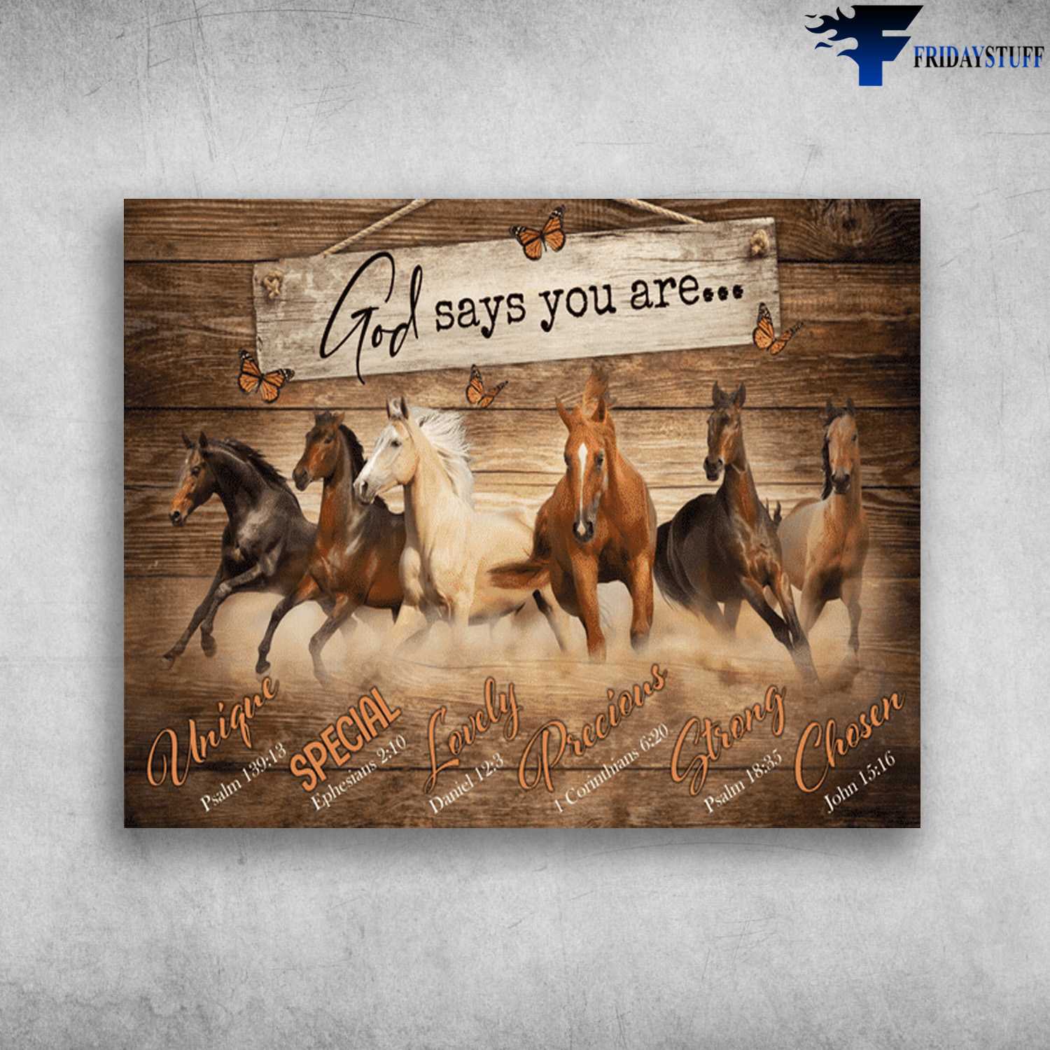 Wall Decor, Horse Poster, God Says You Are, Unique, Special, Lovely, Precious, Strong, Chosen