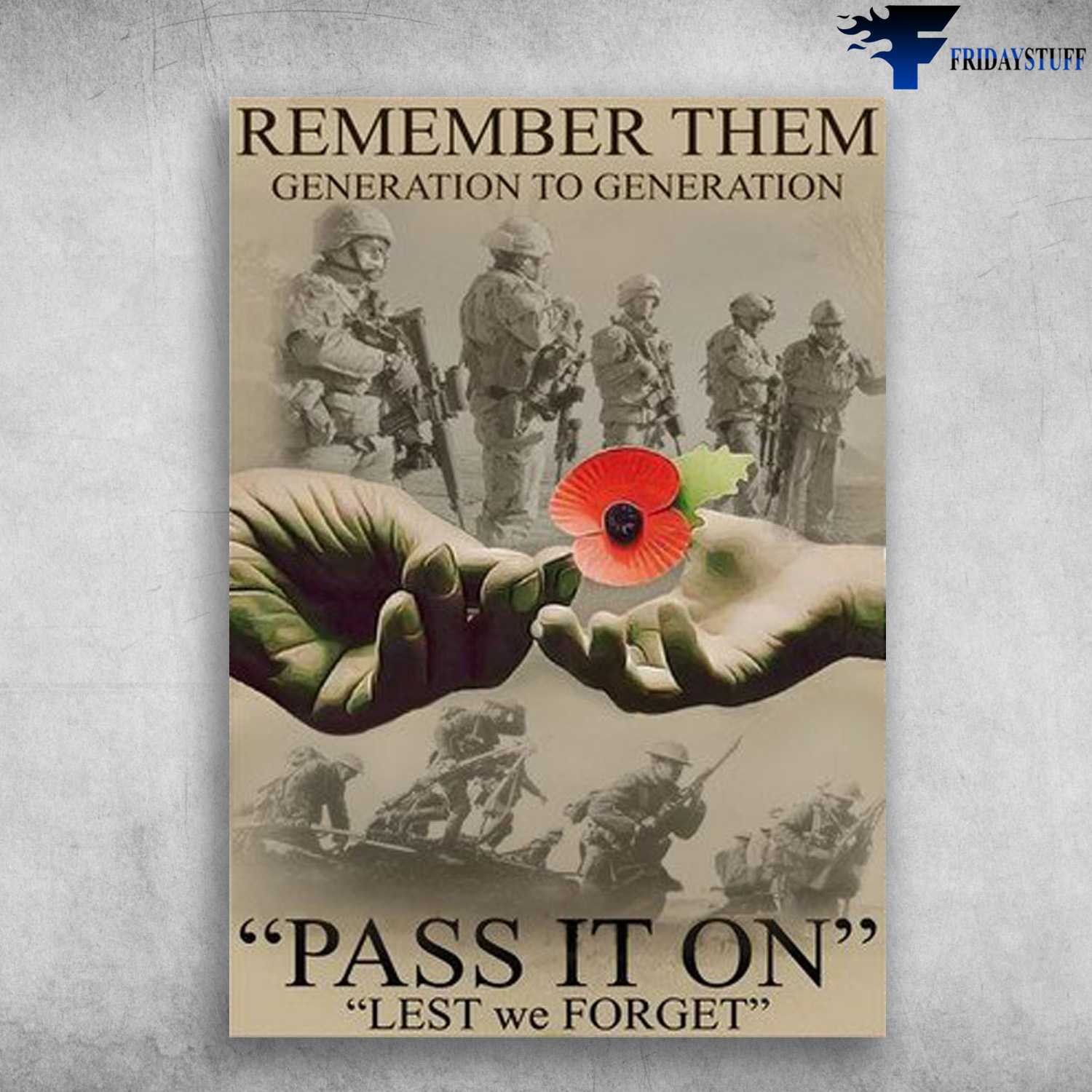 War Poster, Gift For Veterans, Remember Them, Generation To Generation, Pass It On, Lest We Forget
