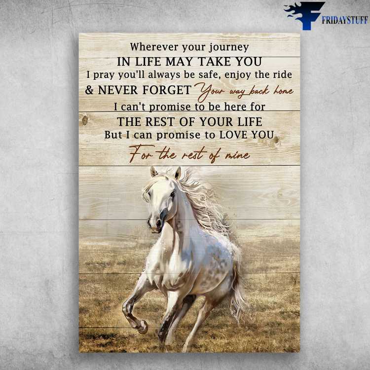 White Horse, Horse Decor, Wherever Your Journey In Life May Take You, I Pray You'll Always Be Safe, Enjoy The Ride, And Never Forget Your Way Back Home, I Can't Promise To Be Here