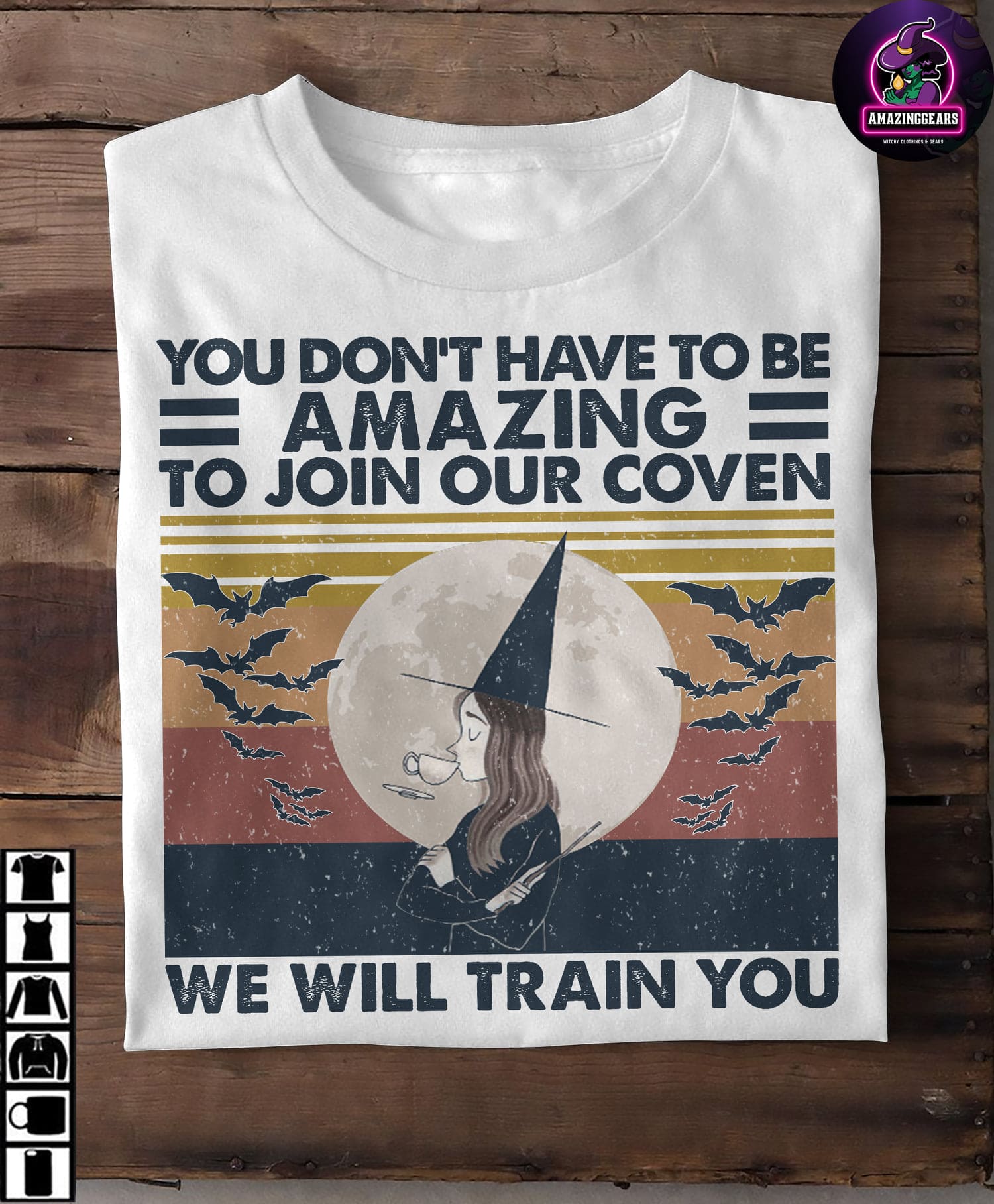You don't have to be amazing to join our coven, we will train you - Funny Halloween T-shirt, Witch and bat