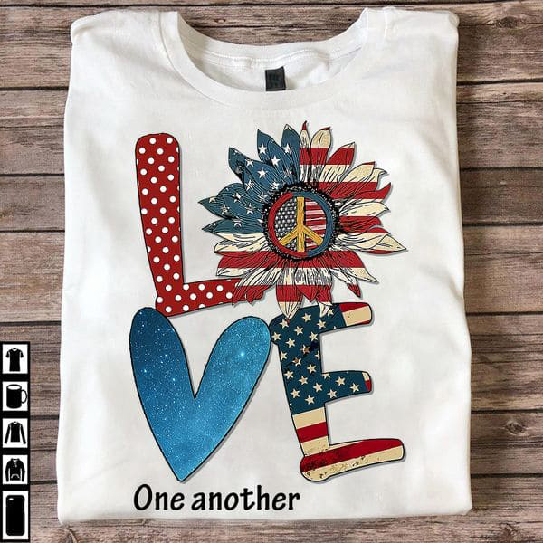 Love One Another, Peace Symbol, American Flag - FridayStuff